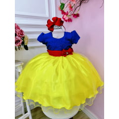 Vestido Infantil Branca de Neve Amarelo Azul Festas