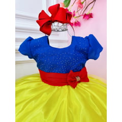 Vestido Infantil Branca de Neve Amarelo Azul Festas