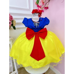 Vestido Infantil Branca de Neve Amarelo Azul Festas