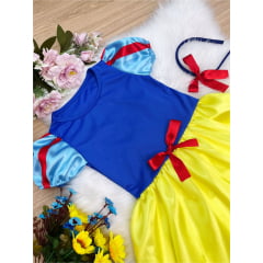 Vestido Infantil Branca de Neve Amarelo Com Tiara Luxo