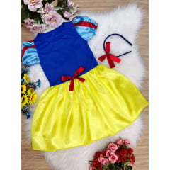 Vestido Infantil Branca de Neve Amarelo Com Tiara Luxo