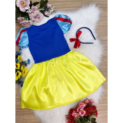 Vestido Infantil Branca de Neve Amarelo Com Tiara Luxo