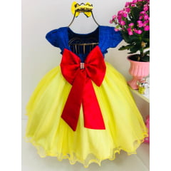 Vestido Infantil Branca de Neve Amarelo e Azul Luxo Festa