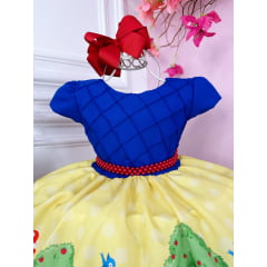 Vestido Infantil Branca de Neve Azul C/ Pérolas Princesas