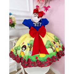 Vestido Infantil Branca de Neve Azul C/ Pérolas Princesas