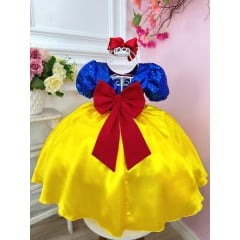 Vestido Infantil Branca de Neve C/ Aplique de Laço Festas