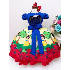 Vestido Infantil Branca de Neve Cinto Pérolas Bico de Pato