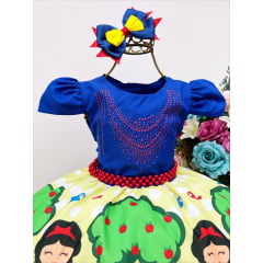 Vestido Infantil Branca de Neve Cinto Pérolas Bico de Pato