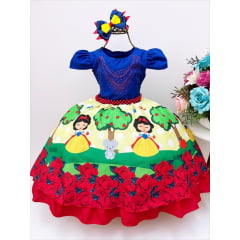 Vestido Infantil Branca de Neve Cinto Pérolas Bico de Pato