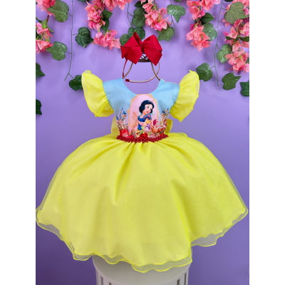 Vestido Infantil Branca de Neve e os 7 anões Colorido Festas