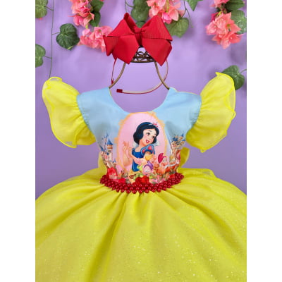 Vestido Infantil Branca de Neve e os 7 anões Colorido Festas