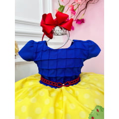 Vestido Infantil Branca de Neve Princesas Azul C/ Pérolas