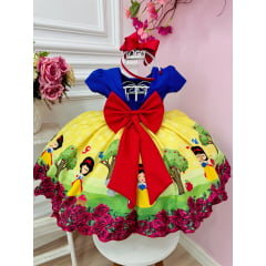 Vestido Infantil Branca de Neve Princesas Azul C/ Pérolas