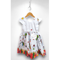 Vestido Infantil Branco Aquarela C/ Cinto de Pérolas Festas