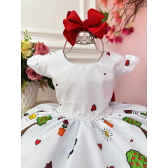 Vestido Infantil Branco Aquarela C/ Cinto de Pérolas Festas