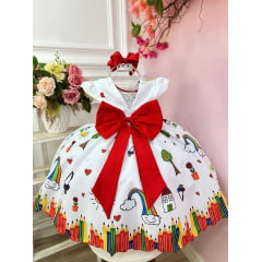 Vestido Infantil Branco Aquarela C/ Cinto de Pérolas Festas