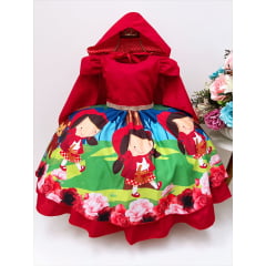 Vestido Infantil Chapeuzinho Vermelho Floral com Capuz