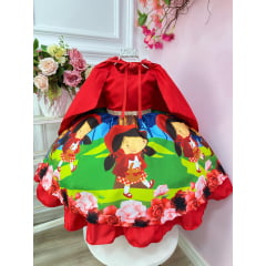 Vestido Infantil Chapeuzinho Vermelho Floral com Capuz