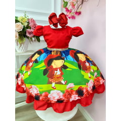 Vestido Infantil Chapeuzinho Vermelho Floral com Capuz