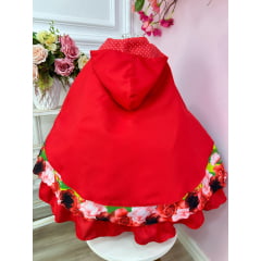 Vestido Infantil Chapeuzinho Vermelho Floral com Capuz