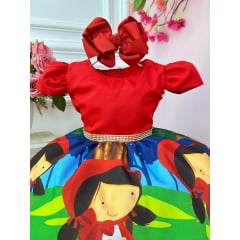 Vestido Infantil Chapeuzinho Vermelho Floral com Capuz