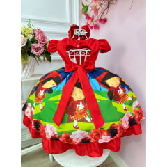 Vestido Infantil Chapeuzinho Vermelho Floral com Capuz