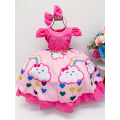 Vestido Infantil Chuva de Bênçãos Amor Pink Strass C/ Tiara