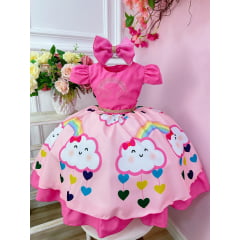 Vestido Infantil Chuva de Bênçãos Amor Pink Strass C/ Tiara