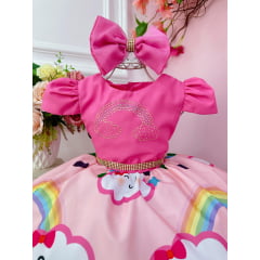 Vestido Infantil Chuva de Bênçãos Amor Pink Strass C/ Tiara