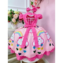 Vestido Infantil Chuva de Bênçãos Amor Pink Strass C/ Tiara