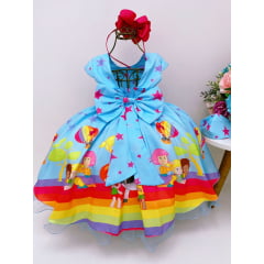 Vestido Infantil Circo Azul Pink Estrelas Luxo