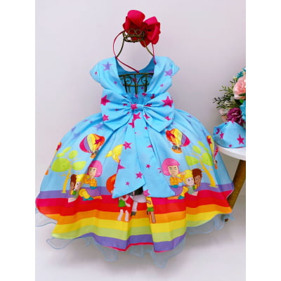 Vestido Infantil Circo Azul Pink Estrelas Luxo