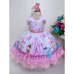 Vestido Infantil Circo Elefante e Bailarina Rosa Azul Luxo