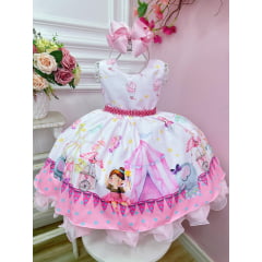 Vestido Infantil Circo Elefante e Bailarina Rosa Azul Luxo