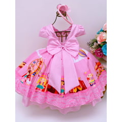 Vestido Infantil Circo Rosa Cinto Pérolas Strass Luxo