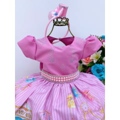 Vestido Infantil Circo Rosa Flores Strass E Pérolas