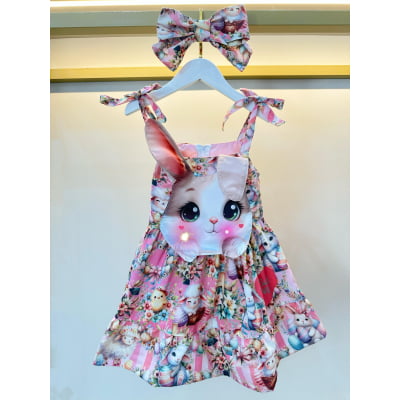 Vestido Infantil Coelhinho da Páscoa Luxo Festas