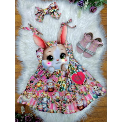 Vestido Infantil Coelhinho da Páscoa Luxo Festas