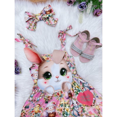 Vestido Infantil Coelhinho da Páscoa Luxo Festas
