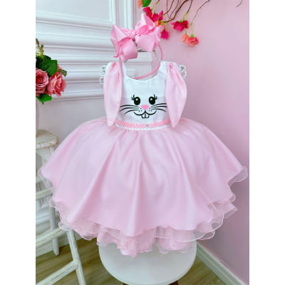 Vestido Infantil Coelho da Páscoa Saia C/ Glitter Luxo