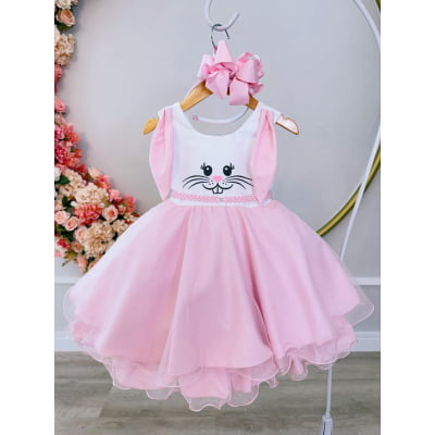 Vestido Infantil Coelho da Páscoa Saia C/ Glitter Luxo