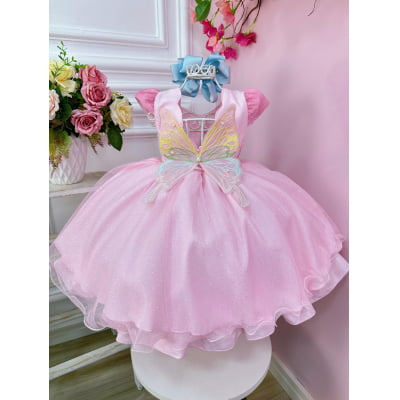 Vestido Infantil Colorido Fadinha Com Aplique de Asa Festas