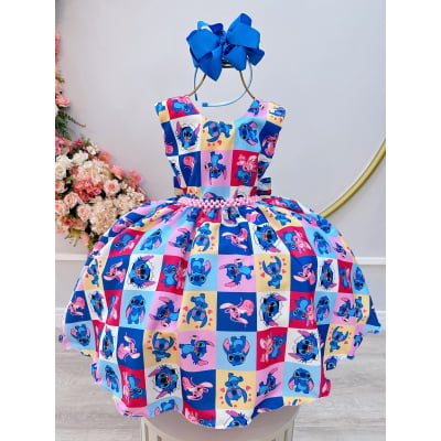 Vestido Infantil Colorido Lilo Stitch e Angel Festas