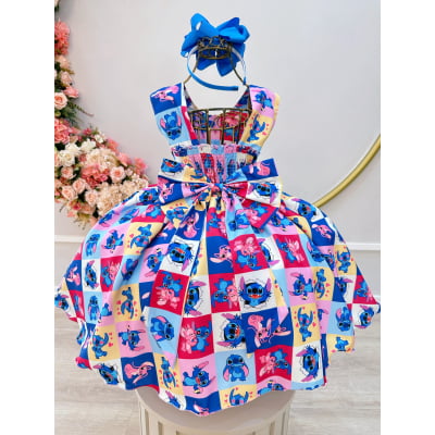 Vestido Infantil Colorido Lilo Stitch e Angel Festas
