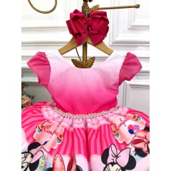 Vestido Infantil Confeitaria da Minnie Peito Com Strass
