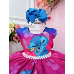 Vestido Infantil da Lilo e Stitch Colorido C/ Glitter Festas