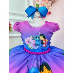 Vestido Infantil da Lilo e Stitch Colorido C/ Pérolas Festas