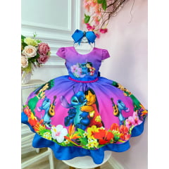 Vestido Infantil da Lilo e Stitch Colorido C/ Pérolas Festas