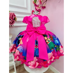 Vestido Infantil da Lilo e Stitch Rosa Chiclete C/ Laço Festas