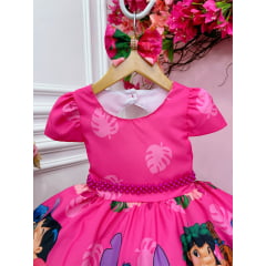 Vestido Infantil da Lilo e Stitch Rosa Chiclete C/ Laço Festas